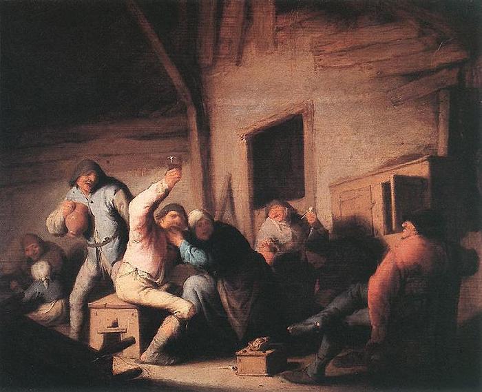 Adriaen van ostade Carousing peasants in a tavern.